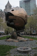 Battery Park in New York City, with remains of the World Trade Center